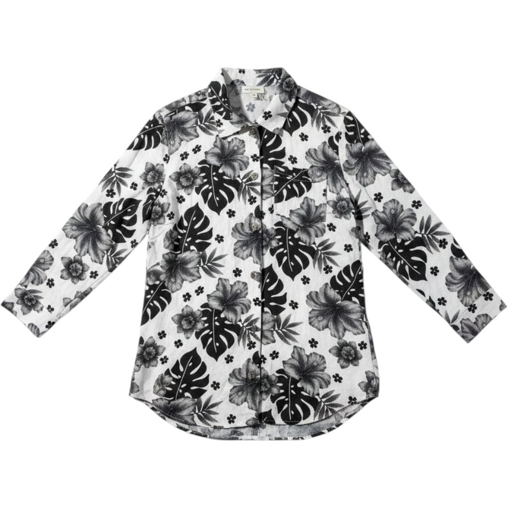 Hot Cotton by Marc Ware 100% Linen Tropical Floral Button Up Shirt Black White M - Picture 1 of 8